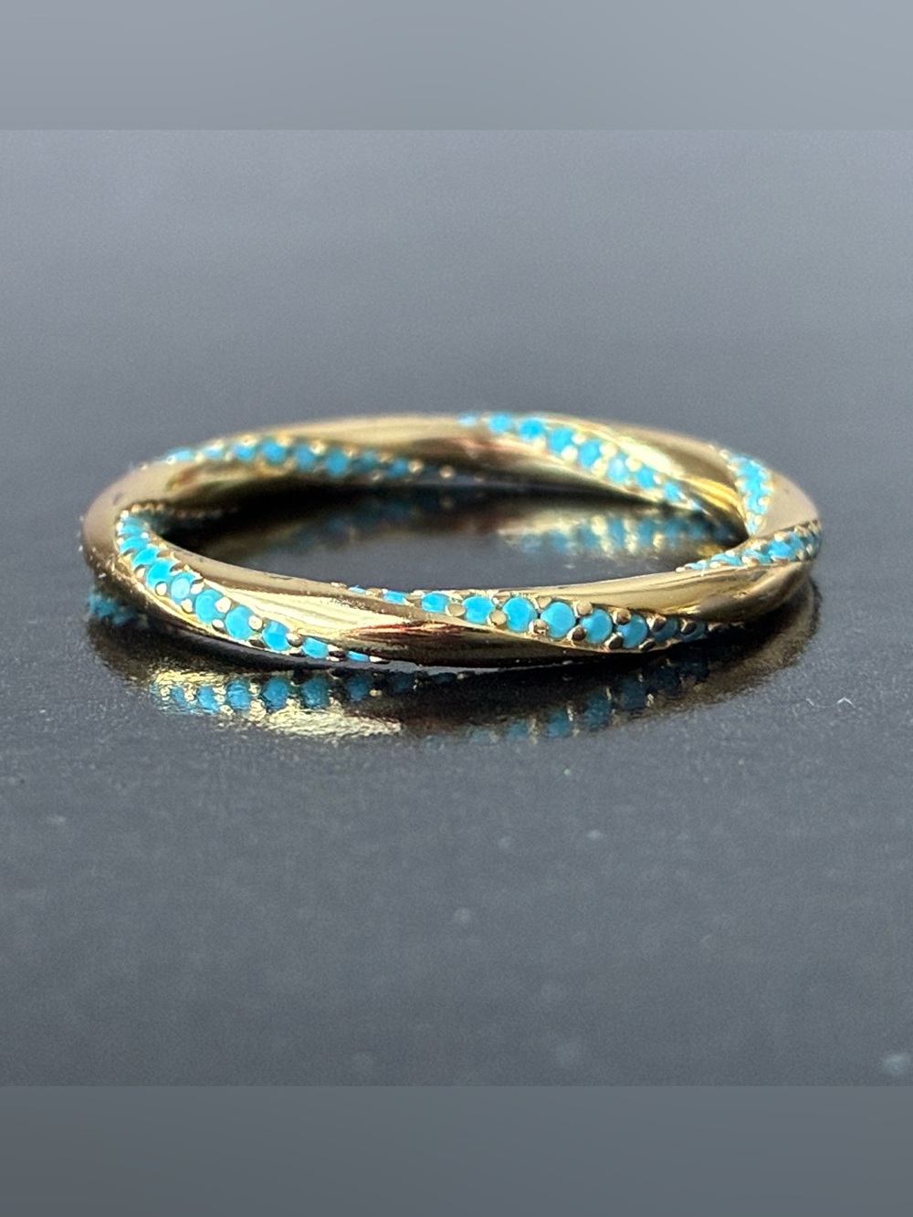 Sterling Silver 925 Twisted Band Ring with Turquoise Accent Stones Sz 8